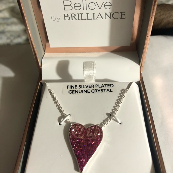 New Silver Plated Pink 18” Crystal Heart Necklace - Picture 3 of 3